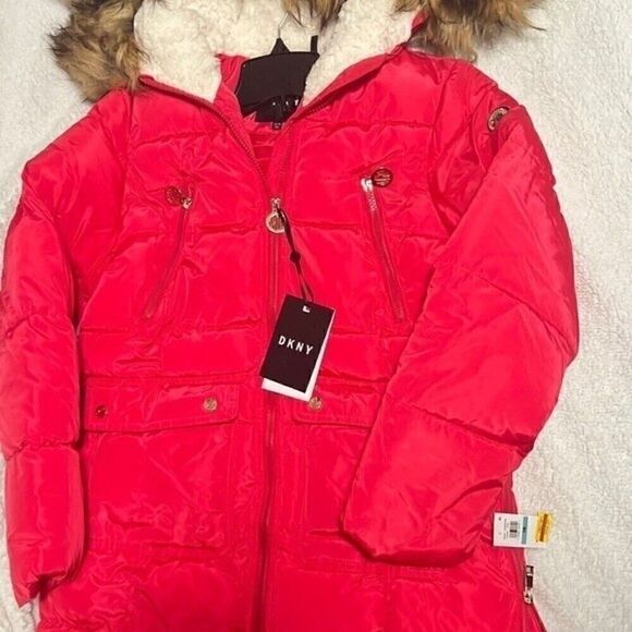 New DKNY Big Girls Long Puffer Jacket Fuschia size 16 - Picture 14 of 15